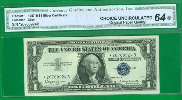 $1 1957-B 1 */B Block Blue Seal Silver Certificate Choice Uncirculated Star 64
