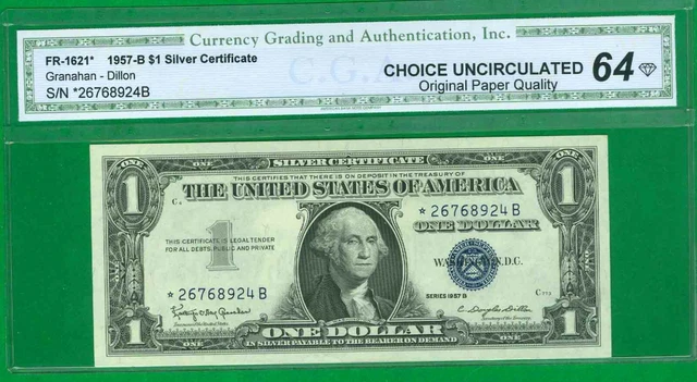 $1 1957-B 1 */B Block Blue Seal Silver Certificate Choice Uncirculated Star 64