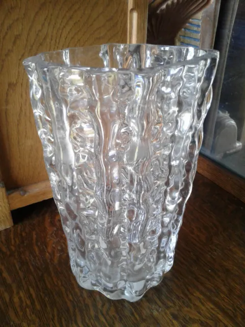 Mikasa Frostfire Crystal Wavy Waterfall Textured Glass Vase Japan 1990s