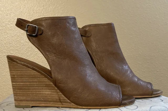 Lucky Brand Womens Risza Brown Leather Wedge Sandals Shoes 9.5 M Ankle Bootie