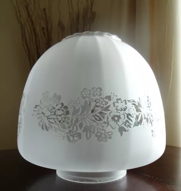 Victorian Style White Frosted Glass Beehive Oil Lamp Shade with Floral Motif