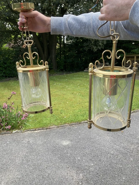 M&S Glass/Brass Ceiling Lantern Light Fittings - Matching Pair
