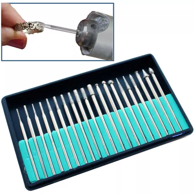 Diamond Burs 20 pc Set 3/32” Shank Diamond Coated Lapidary Bits Rotary Points