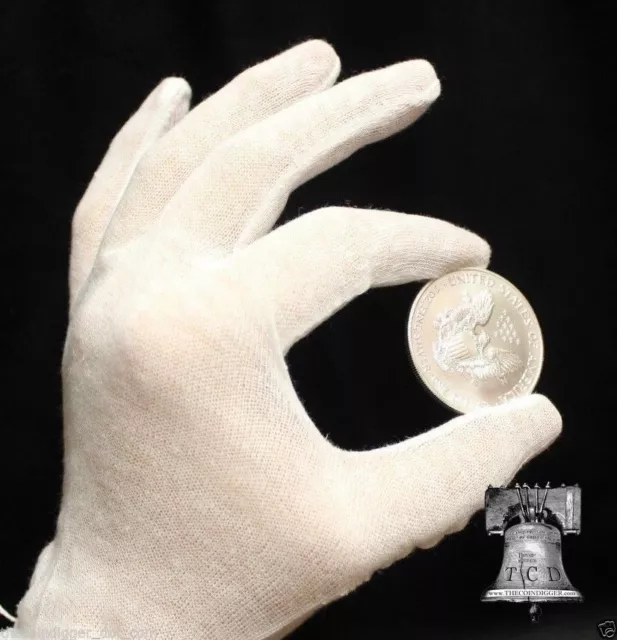 Inspection Glove Coin Silver Jewelry Stamps HEAVY DUTY White Cotton XL 3x Pair