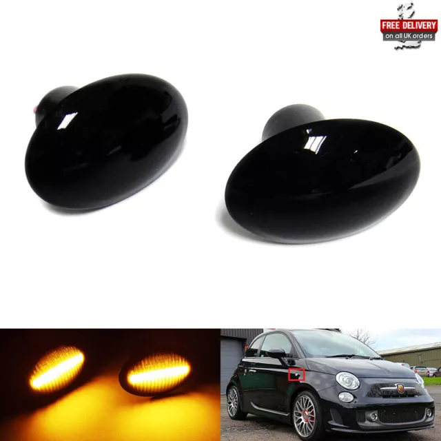 2x Black Side Indicator LED Repeater Light For Fiat 500 500C 312 Abarth Ford Ka