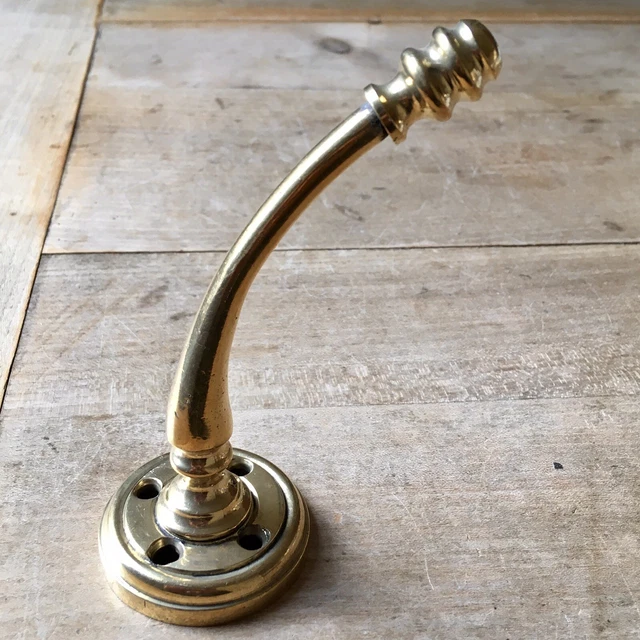 X1 SINGLE Antique Brass Coat Hook Victorian Original Reclaimed Old Vintage 5