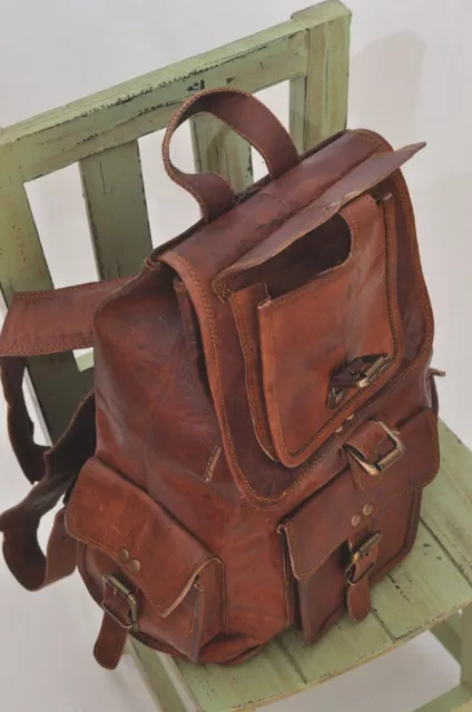 Leather Backpack Men Bag S Shoulder Laptop Travel Rucksack Mens School royal New