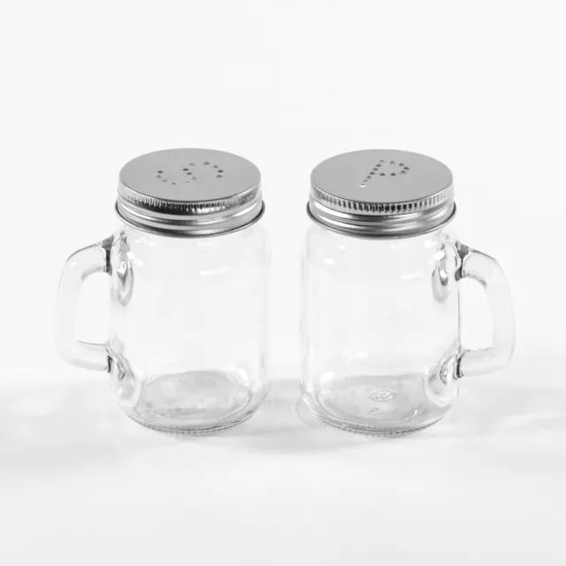 Novelty 100ml Handled Mason Jar Glass Salt Pepper Pots Shakers Dispensers Set