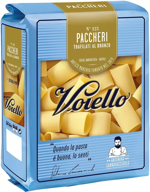 Paccheri Voiello N° 123 Pasta de Trigo Grain Italiano Drawn de Bronce 500g