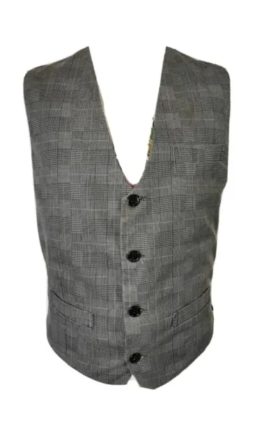 Vintage Men's Zara Grey Check Smart Casual Formal Waistcoat Vest Size UK 38 M