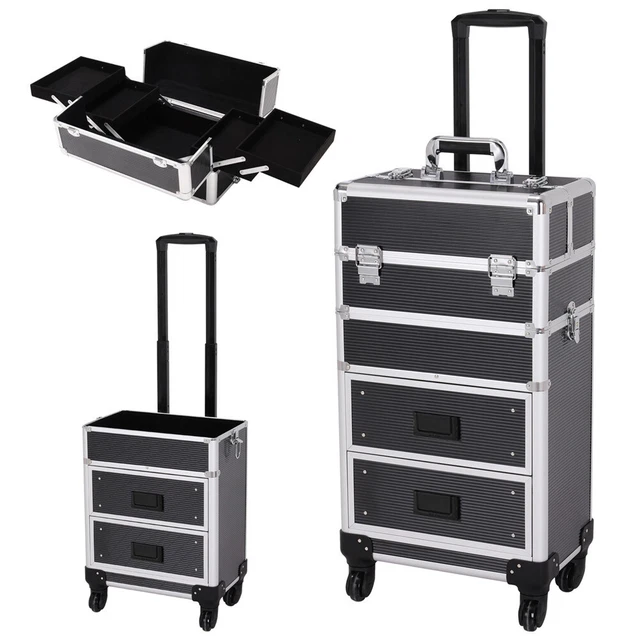 Beauty Trolley Makeup Train Case Suitcase Hairdressing Nail Cosmetic Luggage Box