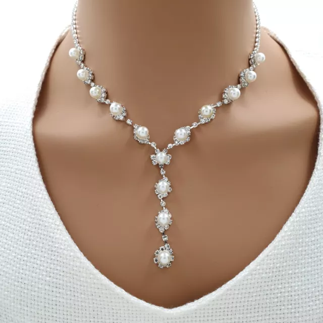 Silver Crystal Bridal Wedding Party Favour Jewellery Set Choker Necklace Earring