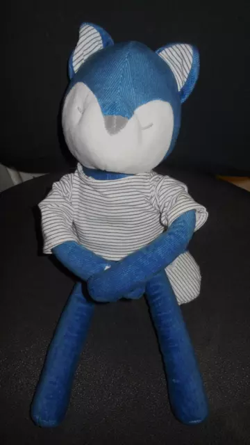 doudou peluche renard bleu rayé blanc OBAIBI - état NEUF -
