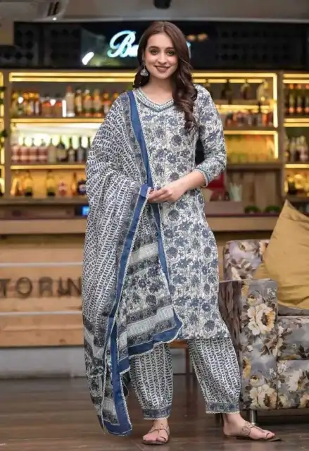 Indian Kurta Pant Dupatta pakistani Salwar Suit Printed Cotton punjabi Kameez