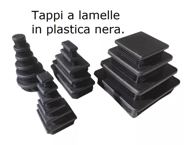 TAPPI per Tubolari a Lamelle, in plastica Nera - Rettangolari, Quadrati, Tondi.