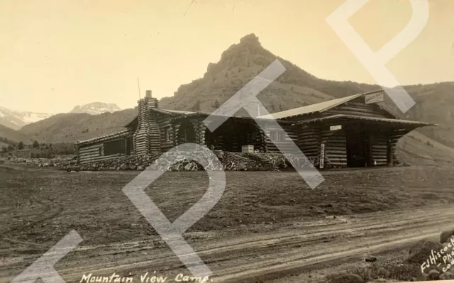 Antique Photo RPPC Mountain View Camp Cody, Wyoming 1920s Cowboys Groceries