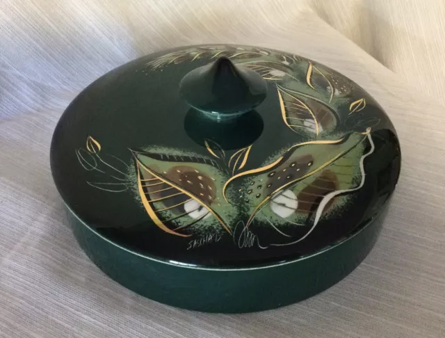 Sascha Brastoff Pottery Mid Century Modern Tree of Life Green & Gold Dish & Lid