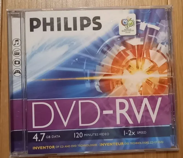 Philips DVD- RW Blank Discs in cases 5 Pack 120 Min Video 4.7Gb Data 4 Sealed