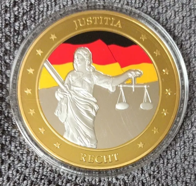 Medaille 70 mm Gigant JUSTITIA = RECHT 110 g Münzkapsel PP Besterhaltung