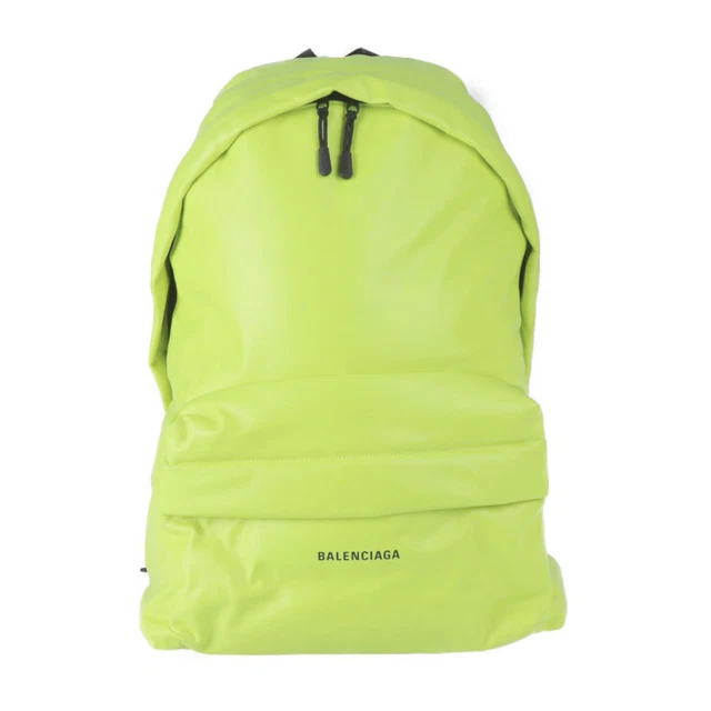 Balenciaga Puffy Ruck Sack Daypack 695516 Calfskin 97 Polyester Neon Yellow