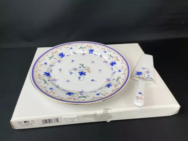 Andrea by Sadek Cake Plate and Server 10.5" Blue Flower & Vines in Box