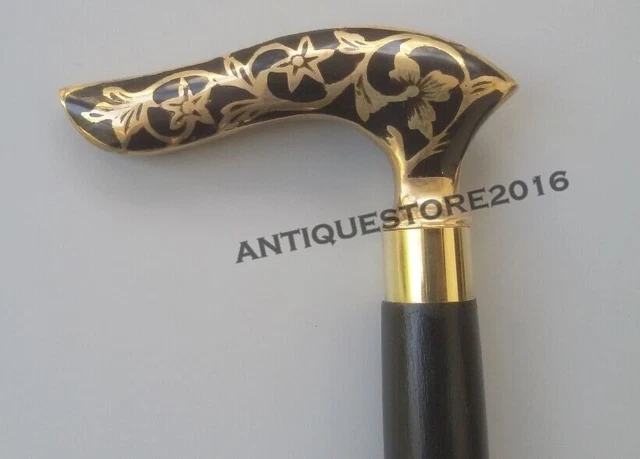 Antique Designer Brass Victorian Handle Wooden Vintage Style Walking Stick Cane