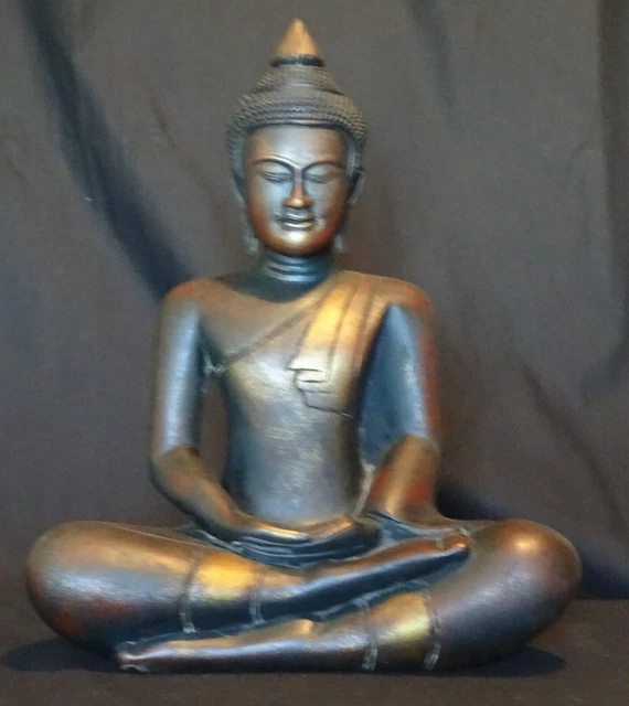 Grand Bouddha Bois Khmer Du Cambodge Marron H44Cm