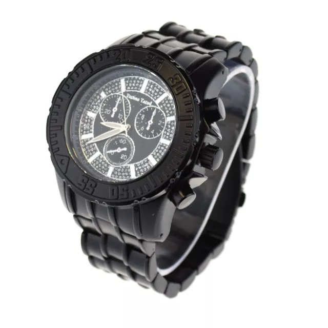 Tecno Trend Heavy Duty All Black Mens Metal Band Analog Quartz Round Wrist Watch