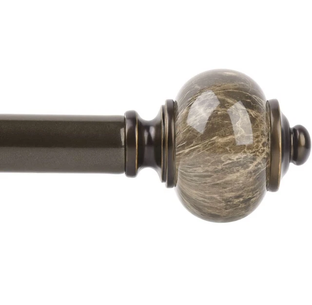 1 Inch Curtain Rod Single Drapery Rod 72 to 144 Inches, Marbled Finials