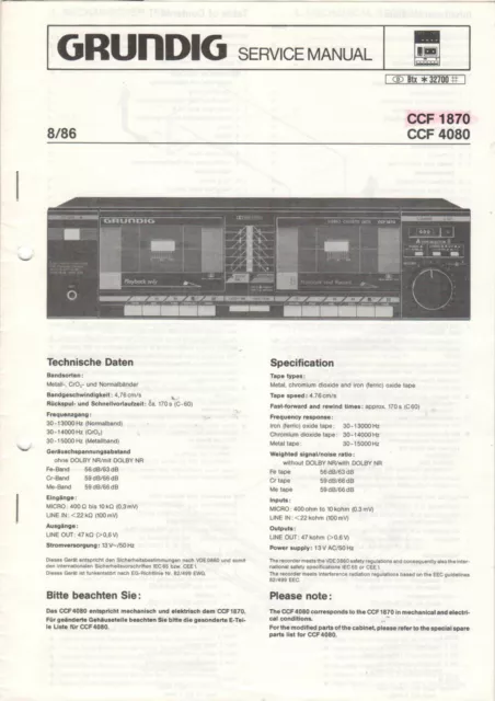 Grundig Service Anleitung Manual CCF 1870 4080  B992