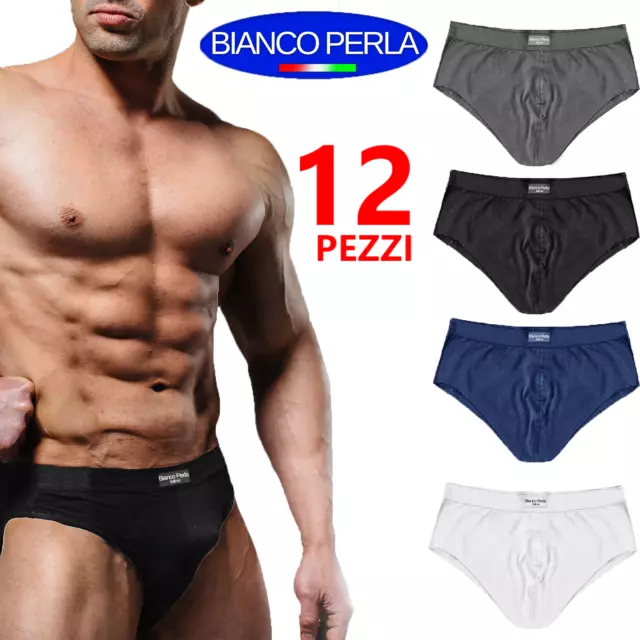 BIANCO PERLA 12 PAIA Slip Uomo mutande Cotone Elasticizzato Intimo mutandine