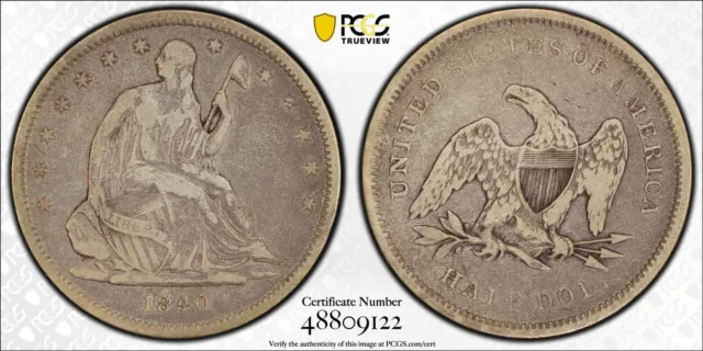 1840 Seated Liberty Half Dollar 50c - PCGS F15 CAC - Original Old Collection