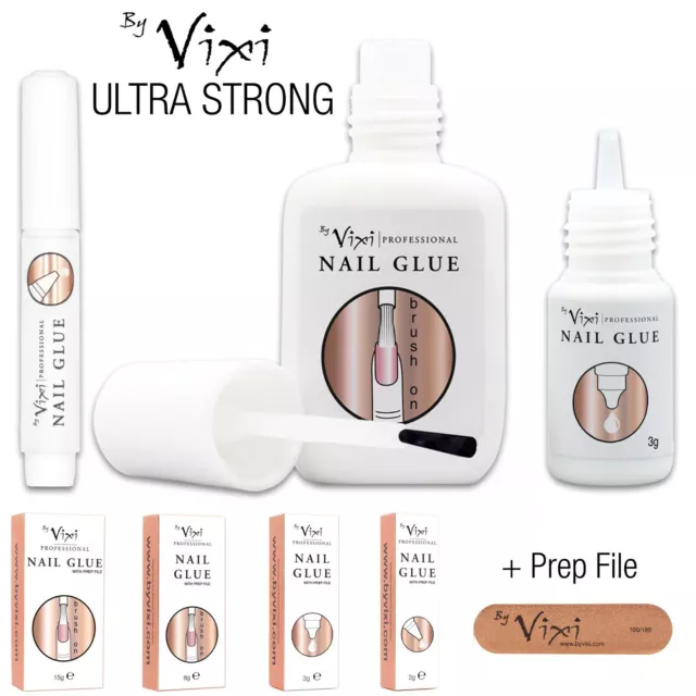 Vixi STRONG FALSE NAIL GLUE 💖 CLEAR 2g 3g 8g With Brush On Art Tips Acrylic