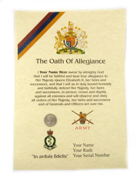 Royal Army Medical Corps Ramc Veterans Oath Of Allegiance Certificate