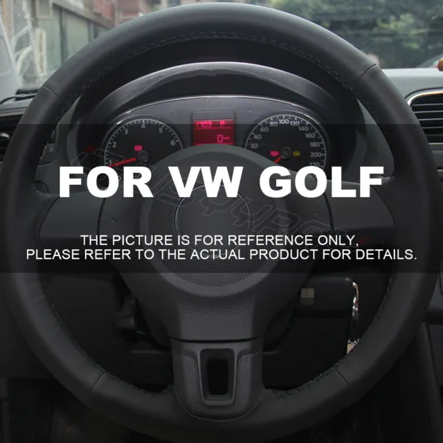 For VW Golf Mk 5 6 7 Black Leather Steering Wheel Cover