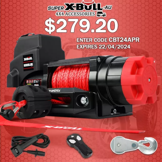 X-BULL 12V Electric Winch 6000LBS Synthetic Rope Wireless Remote Boat ATV 4WD