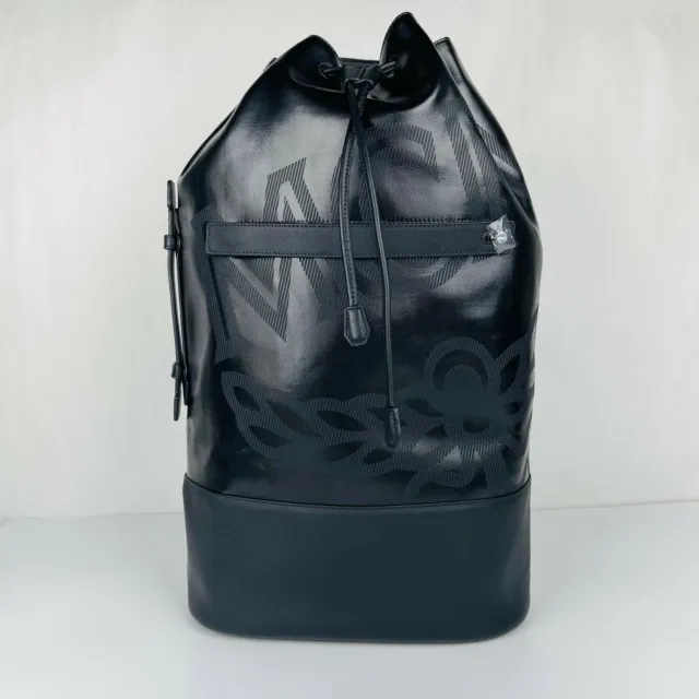 $1120 MCM Tivitat Black Coated Canvas Large Drawstring Sling Backpack MUK9ABT11B