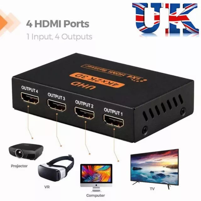 4 Port HDMI Splitter Amplifier 3D 4K 2K 1080P HD 1 In 4 Out Switch Switcher Hub