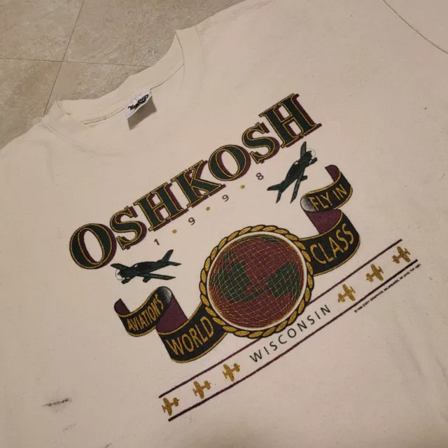 VTG 90s OshKosh Mens 2XL Aviation Flying 1998 Single Stitch Graphic T Shirt USA