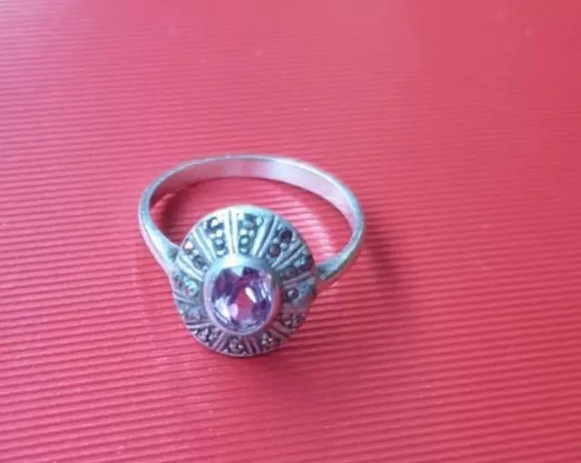 Jugendstil Ring aus 925er Silber mit Amethyst & Markasiten  Größe 55 (17,5 mm Ø) 2