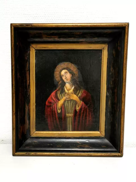 ancien tableau / huile . Portrait religieux Icone Chapelle  ...