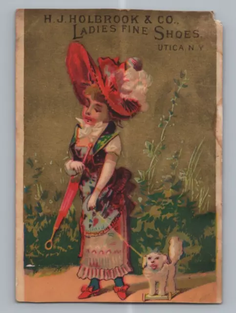 H. J. Holbrook Co Shoes Utica New York Toy Dog Victorian Trade Card