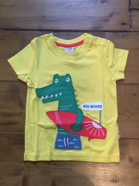 BNWT Frugi Organic Cute Yellow Surfing Crocodile T-shirt Top Boys 2-3 Years