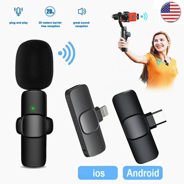 LAVALIER WIRELESS MICROPHONE Audio Video Recording Mini Mic For Android
