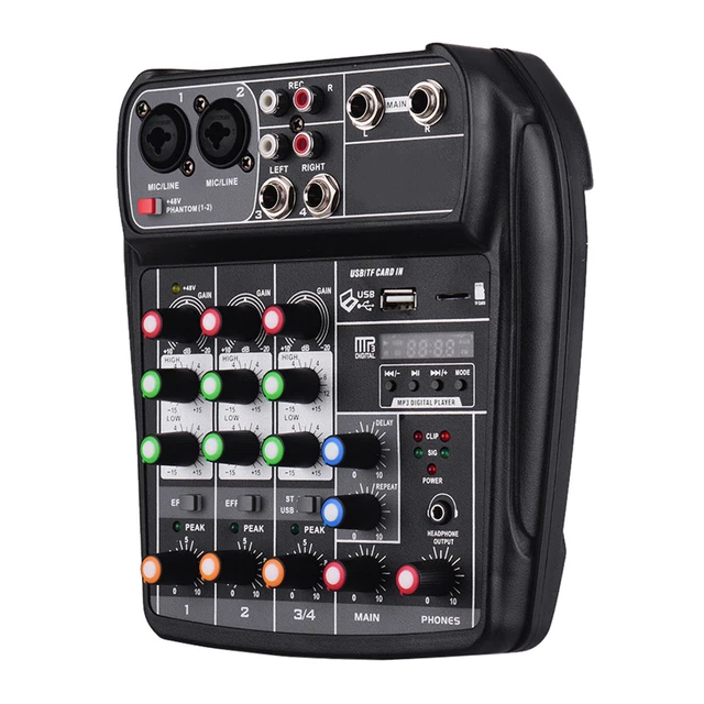 4 Channels Mini Audio Mixer BT USB DJ Sound Mixing Console for Karaoke KTV F4T6