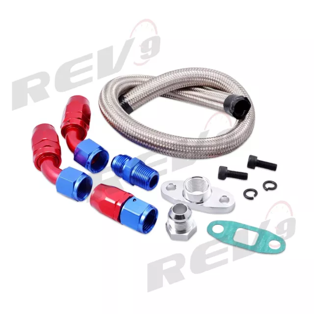 REV9 24" Turbo Aceite Goteo Volver Línea Kit T3 T4 T3T4 T04 Acero Trenzado GT45