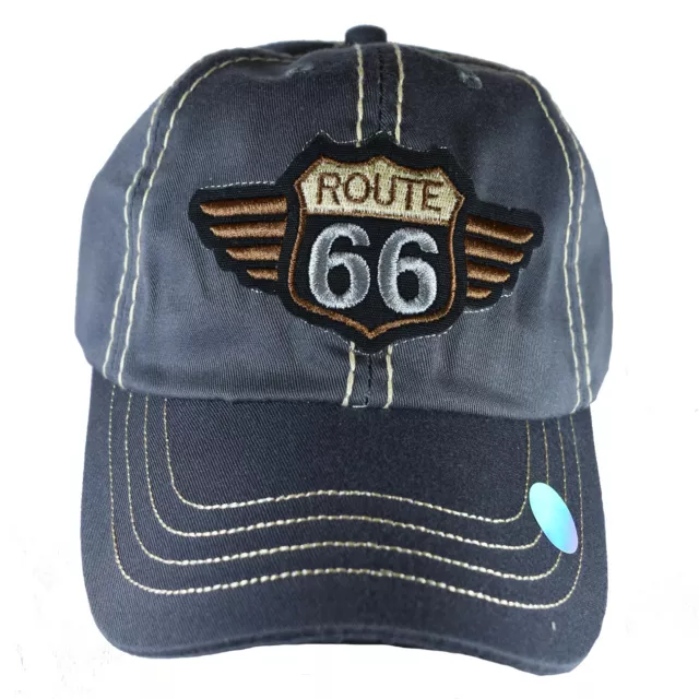 Route 66 Men's Hat - Embroidered,Adjustable Strap-back Baseball Style Cap- GREY