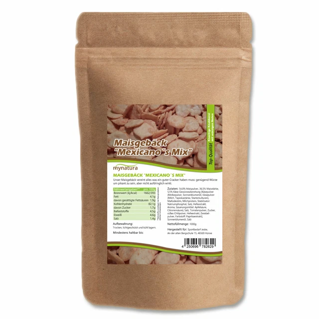 Pasticcini di mais Mynatura ""Mexicano Mix"" 1 kg cracker di mais piccante condito peperoncino pomodoro