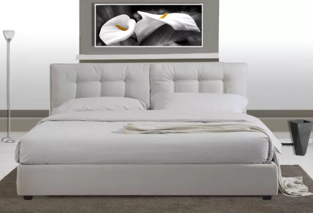 Letto Matrimoniale Ecopelle Con Rete Doghe - Design Moderno Pelle Eco Bianco Ita