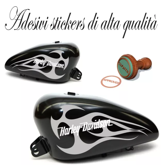 Coppia Adesivi Stickers Replica Harley Davidson Flame Da Serbatoio Moto